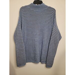 Chico's Women's Sweater‎ 2 Fuzzy Zenergy Cozy Striped Mock-Neck Pullover Large